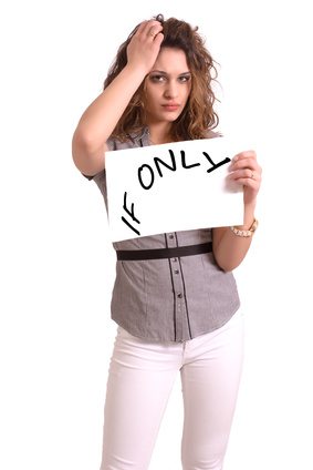 Uncomfortable Woman Holding Paper With If Only Text
